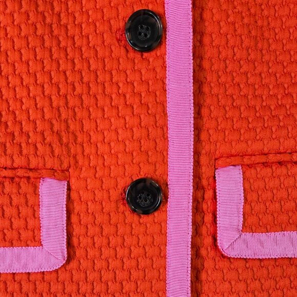 J. Crew Orange Red Textured Jacket in Matelasse Ribbon Trim Preppy AJ886 - Picture 5 of 10